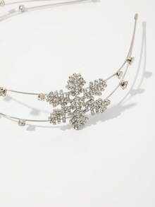 1 pieza Diadema de metal con doble capa de cristales de imitación con diseño de copo de nieve, diadema brillante adecuada para decoración de fiestas y accesorios de disfraces - Plateado - Ver 3