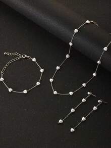 1 Set 2025 Valentine's Day Faux Pearl Earrings, Bracelet, Necklace Set, Bohemian Style, Minimalist Jewelry, Gift For Mother's Day, Suitable For Daily Wear, Parties,Mom,Mother,Mother's Day,Gift