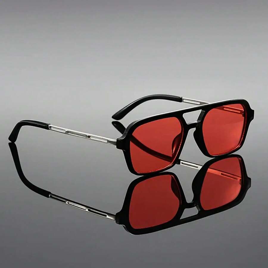 New Men's Women's Casual Decorative Versatile Slimming Small Frame Glasses - 銀框紅色 - 查看 1