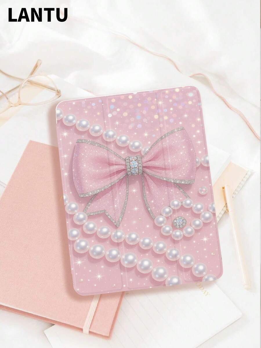 1pc Pink Dreamy Bow Design Flat Protective Case, Compatible With IPad 10.2" / IPad Pro 11" 2020/2021, IPad (A16) 11" 11th Gen 2025, IPad 9th/10th Gen, IPad Air 4th 10.9", Galaxy Tab S6 Lite 10.4", /, Anti-Drop, With Pencil Slot, Sleep/Wake Support, Romantic Gift For Friends And Family - Multicolor - View 1