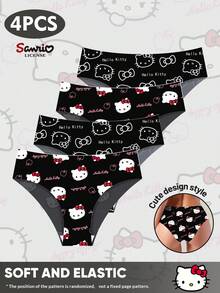 Sanrio 4 piezas/paquete Bragas sin costuras de tiro bajo con estampado de Hello Kitty de Sanrio para mujeres