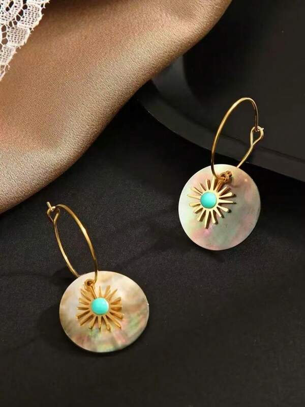 1 par de pendientes de aro asimétricos con disco de estilo bohemio, pendientes de lujo retro para mujeres