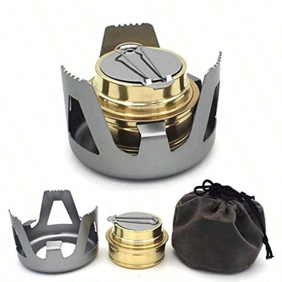 Portable Outdoor Mini Alcohol Stove Burner Ultralight Camping Cookware Set For Outdoor Camping Hiking Backpacking Picnicgift - As Pic - View 1