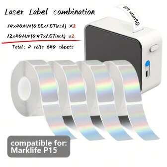 Etichete autoadezive impermeabile cu laser 12x40 mm, potrivite pentru ambalaje cadou, sigilarea plicurilor, rechizite de birou și organizarea casei, compatibile cu imprimantele portabile P15/D30/D32/35, rechizite de birou | Design modern al etichetelor | Etichete adezive durabile, Imprimantă de etichete