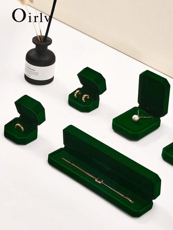 Oirlv 1 件天鹅绒戒指盒宝石绿色珠宝盒套装高品质耳环手链项链盒珠宝收纳盒可定制，珠宝戒指展示盒珠宝盒，戒指，项链，耳环，珠宝套装盒
