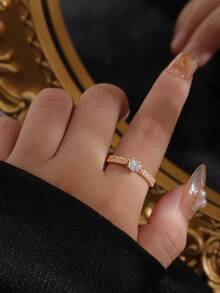 5 件优雅奢华精致高品质方晶锆石可调节铜戒指套装，适合女士，适合派对、婚礼、新娘（无礼盒） - 金黃色 - 查看 9