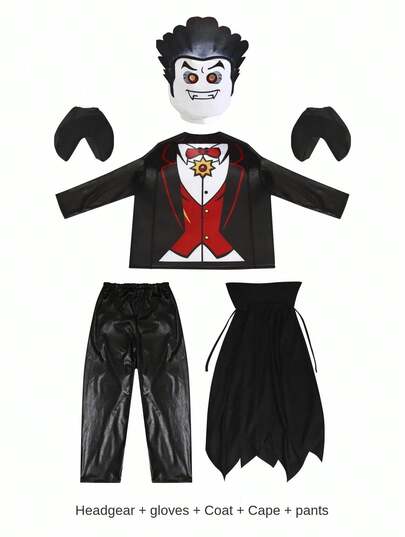 Disfraz de vampiro de señor negro, esqueleto de luchador monstruo negro para niños, disfraz de actuación en escenario aterrador, disfraz de Halloween﻿