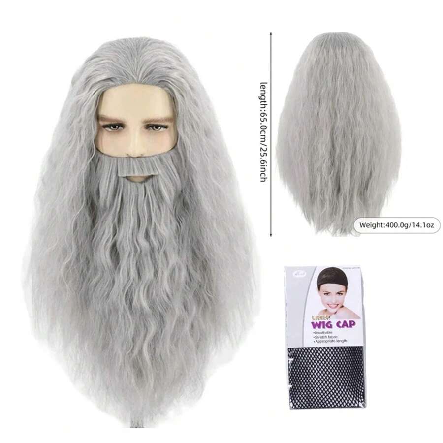 Disfraz de mago Gandalf del Hobbit, túnica pagana, capa de mago, cosplay, túnica gris, sombrero, conjunto completo de atuendos para adultos - Solo peluca - Ver 1