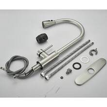 Saetow Grifos para fregaderos de cocina, grifos de cocina en níquel cepillado/negro mate con rociador extraíble, grifos monomando de acero inoxidable de arco alto con tapa para fregaderos de 1 o 3 orificios, grifos para fregaderos de cocina para casas de campo, caravanas, lavanderías y mostradores de bar - Níquel Cepillado - Ver 11