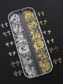 12个金银镂空十字架美甲钉，不对称造型，DIY美甲装饰 - 彩色 - 查看 4