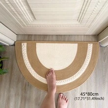 1件手工编织亚麻半圆形地毯，半圆形门垫，防滑浴室垫，浴垫，玄关地毯，房间装饰，吸水性强，快干，舒适，可机洗，适用于客厅、玄关、浴室、卧室，秋季家居装饰，尺寸：31.49英寸/35.43英寸/47.24英寸 - 圣诞礼物