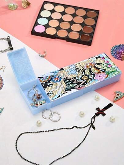 Estojo para lápis, kit de pintura com diamantes com tema animal e diamantes acrílicos de formato assimétrico, caixa de material escolar decorativa com arte de gato, estojo para canetas de grande capacidade no atacado - estojo quadrado de algodão e linho de cor pura - estojo para material escolar - bolsa organizadora