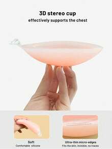 1pc Nipple Shield Lift, Strapless Adhesive Push Up Reusable Silicone Tape Bra, Invisible Adhesive Bra For Women And Girls Pink - Multicolor - View 4