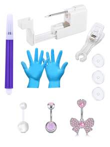 CIZME Bộ dụng cụ xỏ khuyên rốn Súng xỏ khuyên rốn, 3 khuyên rốn, Găng tay, Bút đánh dấu & Kẹp hỗ trợ, Đĩa dùng một lần, Bộ dụng cụ xỏ khuyên rốn nhiều kiểu dáng Bộ dụng cụ xỏ khuyên rốn dạng khuyên - Nhiều màu - Xem 10