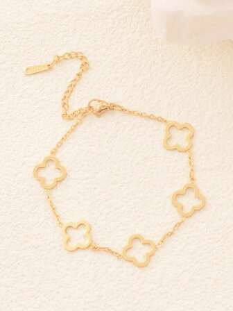 1pc Lucky Four-Leaf Clover Bracelet, Suitable For Women's Daily Wear