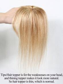 Real Human Hair Topper With Bangs Golden Brown Mixed Blonde Straight Hair Extension For Women Daily Wear Fashion Clip-In Style Brown Ombre Blonde 8 10 Inch Perfect For Updos & Ponytails 3pcs Secure Clips