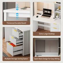 HWB Computer Desk With 3 Drawers & Hutch, Executive Office Desk With Power Outlets & LED Reading Light, White Desk With Storage Shelves For Home Office Work And Study - View 6