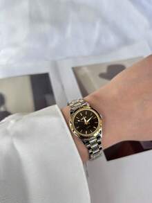 1 Pair Ultra-Thin Gold Waterproof Couple Watches, Korean Fashion Minimalist Luxury Business Casual Stainless Steel Quartz Wristwatches