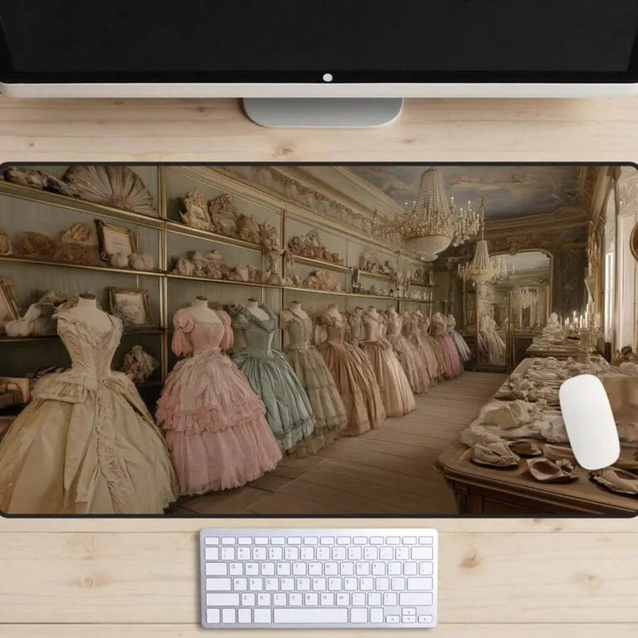 Gilded Dress Shop Desk Mat, Victorian Boutique Desk Pad, Regency Era Dressmaker Desk Topper, Historical Fashion, England Seamstress Mousepad - trắng - Xem 1