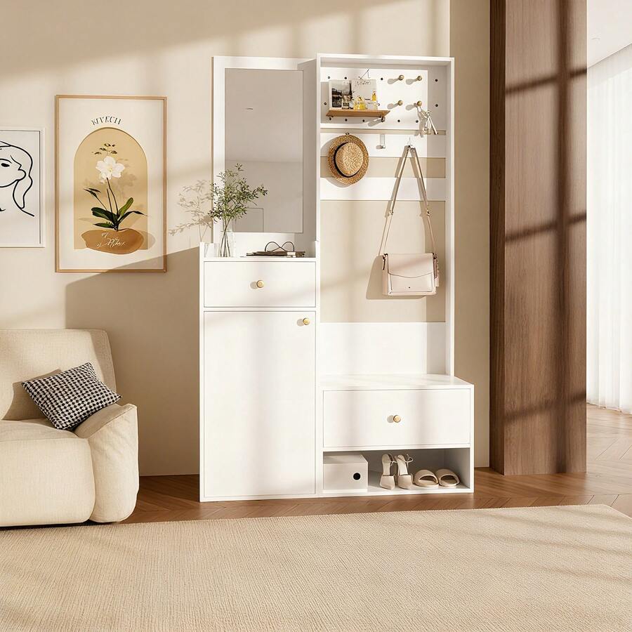 Hall Trees - White + Particle Board - View 1