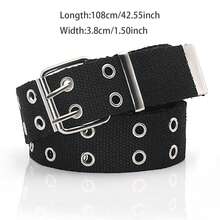 1pc Fashionable Double Holes Canvas Leather Belt Casual Jeans Belt, Extended Length, Unisex, Street Style, Suitable For Youth Summer, School Fall, Autumn, Halloween
