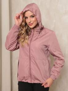 Jaqueta Corta Vento Feminino Impermeável Frio Blusa Corta-Vento Dry Fit Resistente Água Capuz Forrada - Rosa empoeirado - Visão 5