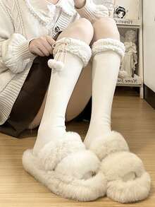 1 Pair Women's Autumn/Winter Thickened Warm Fuzzy Ball Japanese Style Knee-High Socks - Multicolor - View 8
