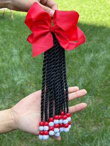 1pc Kids Ponytail With Beads Braids Hair Extension Detachable Synthetic Curly Hairpieces With Bows Protective For Girls Toddler - Natural Black - View 17