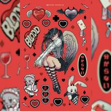 可爱卡通女孩人物贴纸，天使恶魔卡通人物贴纸，多人物卡通设计，自粘装饰贴纸，DIY卡通自粘贴纸，适用于剪贴簿、相册、行李箱/笔记本电脑/滑板/吉他/冰箱/头盔/日历装饰，可作为生日礼物和节日礼物 - 彩色 - 查看 9