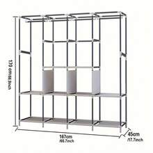 Portable Closet Large Wardrobe Closet Clothes Organizer With 6 Storage Shelves, 4 Hanging Sections 4 Side Pockets - Xám - Xem 3