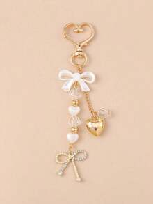 1pc Unisex Faux Pearl Bow Keychain Pendant, Beach Series Friends, Chain Accessory - 多色 4 - 查看 2