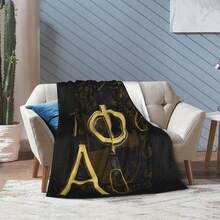 [Personalized Flannel Blanket]Alpha Phi Alpha Fraternity Inspi Ultra-Soft Flannel Blanket - Black With Golden Greek Letter Design, Warm & Cozy All-Season Throw For Living Room, Office, Travel - Perfect Gift For Home Decor & Fraternity Members, Fraternity Blanket, Office Comfort Item, Sophisticated Design, Durable Comfort - 30英寸x40英寸 - 查看 6