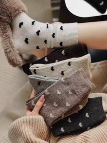 5 Paar Herzmuster Knöchelsocken, modische und vielseitige Kniestrümpfe, zufällige Auswahl