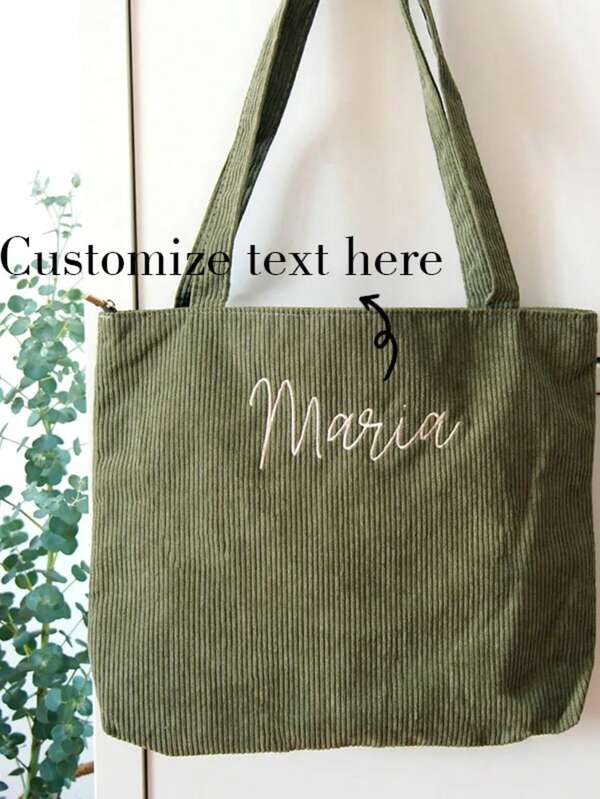 Spersonalizowana minimalistyczna torba na ramię na co dzień z zamkiem błyskawicznym – prezenty dla druhen – haftowane inicjały – spersonalizowana torba – prezent świąteczny ze sztruksu