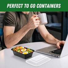 100-Piece (50 Pack) 32 Oz Meal Prep Containers  With Easy Open Lids, Sturdy And Leakproof , Microwave Freezer Dishwasher Suitable, To Go Take Out Plastic Food Storage Pans With Lids, Black - 黑色 - 查看 3