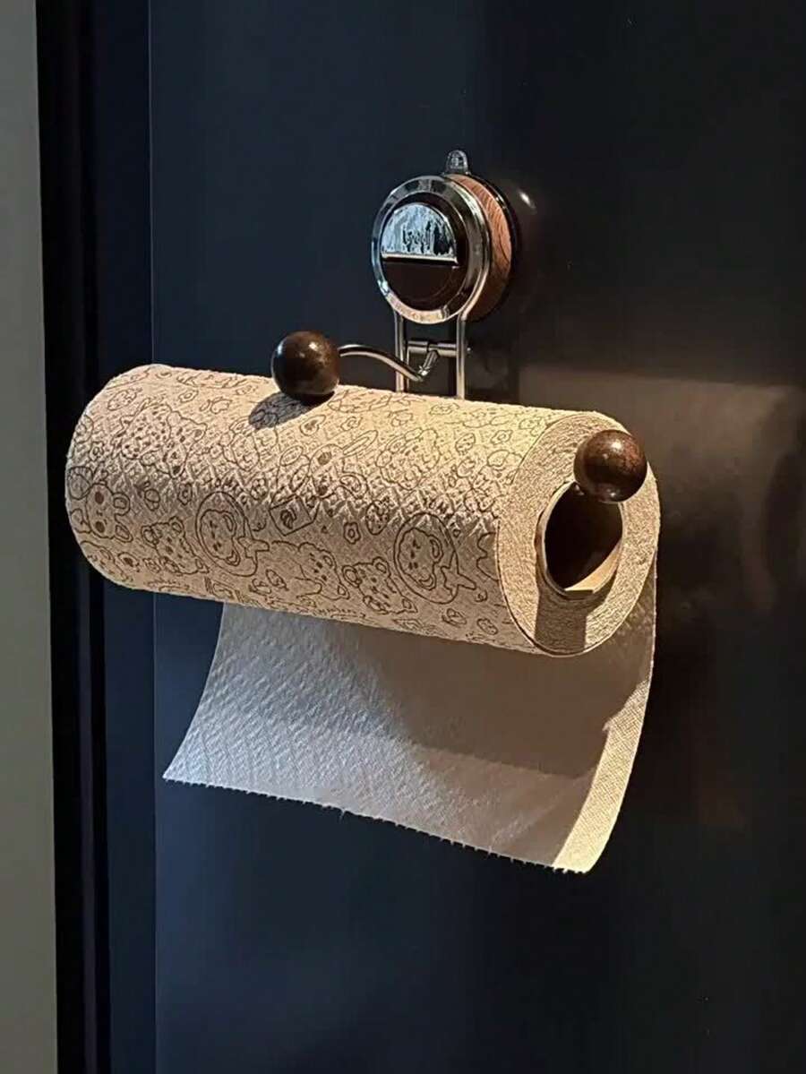 1pc Suction Cup Kitchen Paper Towel Holder, Inverted Dishcloth Rack, Non-Drill Steel Paper Towel Dispenser, Reusable Creative Household Item