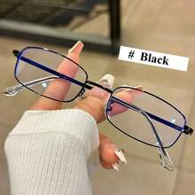Gafas de miopía planas con luz + anti luz azul de 0 a -4.0, montura de metal, estilo de temperamento, gafas protectoras - Negro - Ver 11