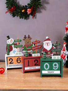 1pc Wooden Creative Christmas Cartoon Desktop Decor Gift Box Packaging Perpetual Calendar, Halloween, Halloween Decoration