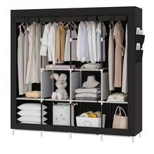 Portable Closet Large Wardrobe Closet Clothes Organizer With 6 Storage Shelves, 4 Hanging Sections 4 Side Pockets - 黑色 - 查看 4