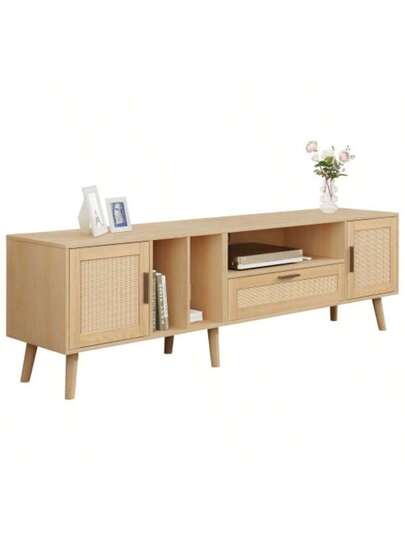 Low TV Cabinet Multiple Storage Functions, Wood ed Particleboard, Open Space Ladder Compartments, Accommodates Up To 70 Inch TVs, 173 38 48 Cm view 5