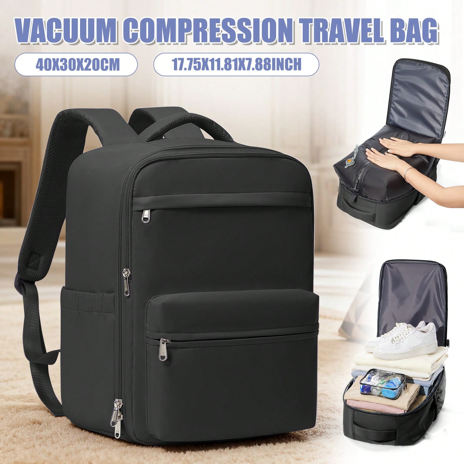 Mochila de hombro de viaje con compresión al vacío de gran capacidad, bolsa de almacenamiento con compresión al vacío multifuncional, mochila esco