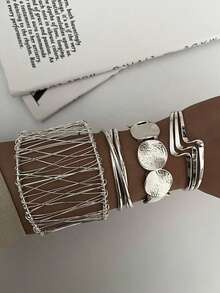 3pcs/Set Vintage Punk Geometric Line Design Bangle Bracelet Set, Fashion Accessory For Dates, Parties, Festivals, Birthdays, Everyday Wear