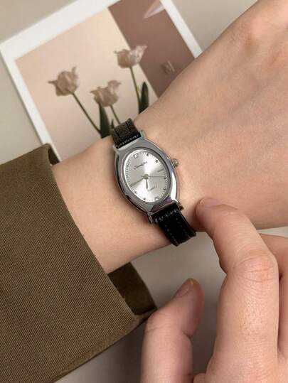 1 pezzo Orologio da donna vintage, alla moda, semplice e casual, con cassa ovale elegante, cinturino in PU, elegante, delicato, quadrante piccolo e delizioso con strass, perfetto per uso quotidiano, regali di compleanno, feste, raduni festivi e come regalo ideale per sé o per gli amici, senza scatola