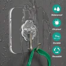 Transparent Adhesive Wall Hooks, Waterproof & Moisture-Proof, Easy Installation, Seamless Wall & Bathroom Storage Solution, Transparent Multi-Functional Organizer Suitable For Kitchen, Bathroom, Dorm, Behind Toilet Door, Practical Hooks