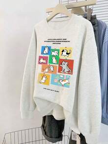 2025 Nuevo suéter holgado de cuello redondo con estampado de gato de manga larga, informal y suelto, adecuado para otoño/invierno, Halloween, Día Nacional de Arabia Saudita, Año Nuevo, fiesta elegante, graduación, Navidad