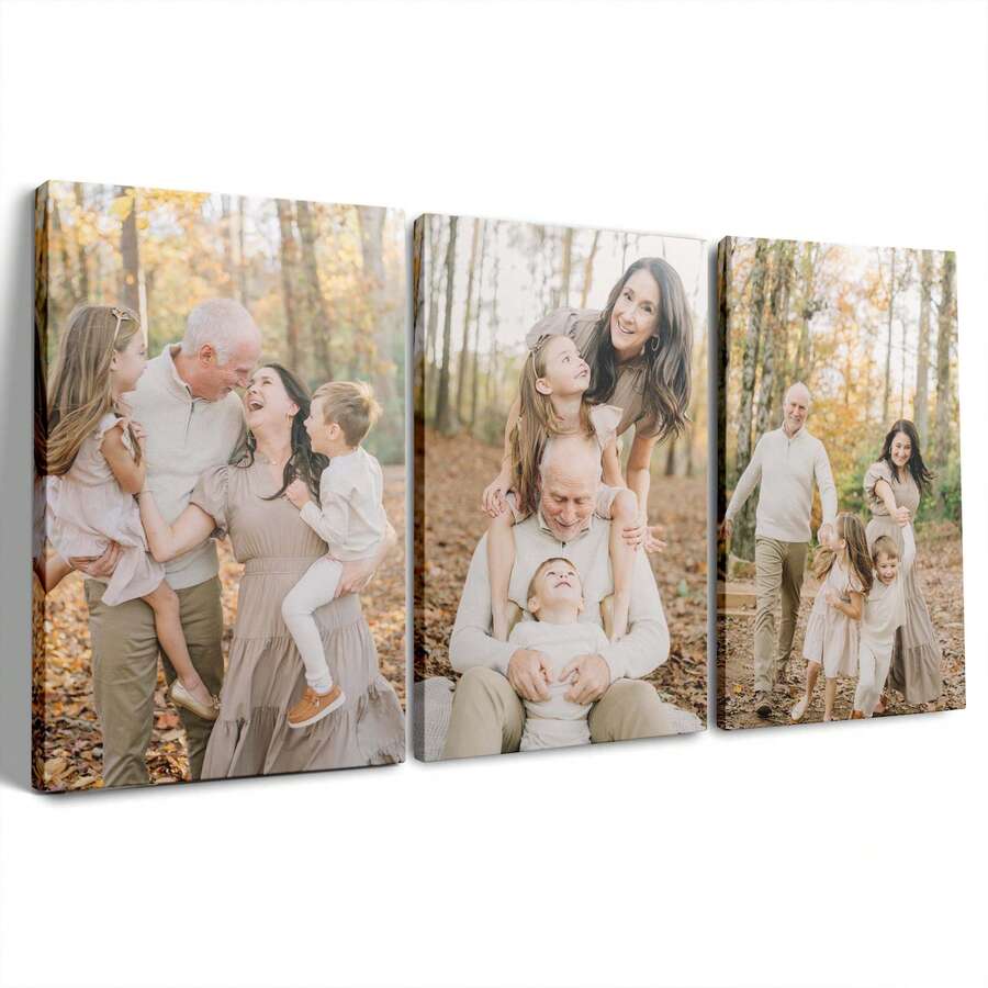 3pcs Personalized Photo Canvas Wall Art Set With Pine Wood Frame - Custom Family Photo Prints For Living Room, Bedroom, Home Office - Ideal Gift For Birthday, Anniversary, Christmas - Customizable Size & Easy Hanging - Pine Wood Frame & Fade-Resistant Ink - Family Portrait, Wedding, Memorabilia Gift Set, Picture Wall Decor, Canvas Wall Art, Room Decor, Wall Decoration - Multicolor - View 1