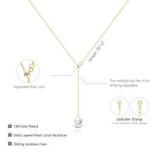 Luxval Lariat Gold Necklace For Women, Dainty Long Necklace 14k Gold Plated/Silver Y-Shaped Pendant Necklaces  Beaded Chain Drop Necklaces Jewelry For Women Gifts{"Color_name":"Gold-AdjustablePearl"} - 金色可調式珍珠 - 查看 7