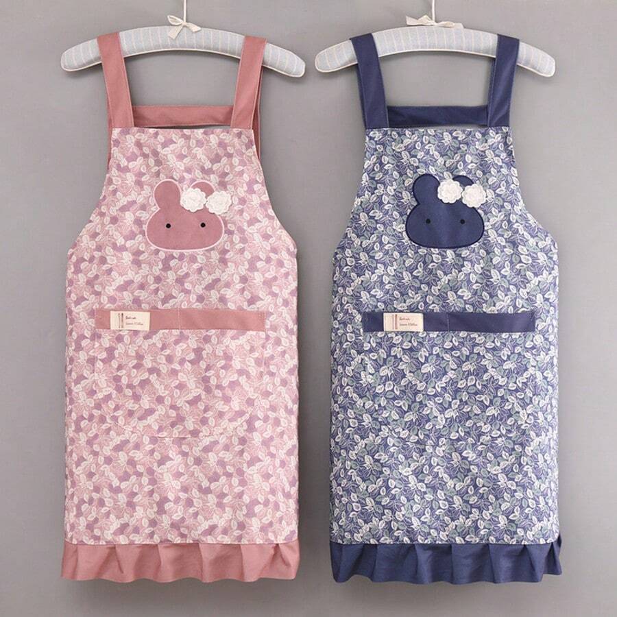 1pc Bamboo Fiber Rabbit Ruffle Apron, Breathable Fashionable Cute Durable Household Cooking Apron For Women (Due To Shooting Lighting And Angle, There May Be Some Color Difference)
