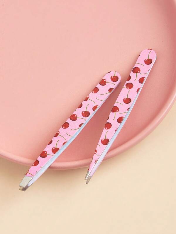 2 piezas Juego de pinzas con diseño de frutas - Pinzas de acero inoxidable rosa de precisión para eliminación de vello, extracción indolora para rostro y cejas, diseño multiusos para manualidades, regalo ideal para Navidad y bodas