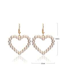 Faux Pearl Heart Drop Earrings - 白色 - 查看 4